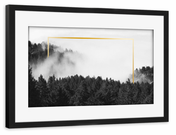 Poster mit Rahmen schwarz "Frame in Forest (gold)" artboxONE - Natur,Reise,Schwarzweiß,Geometrie