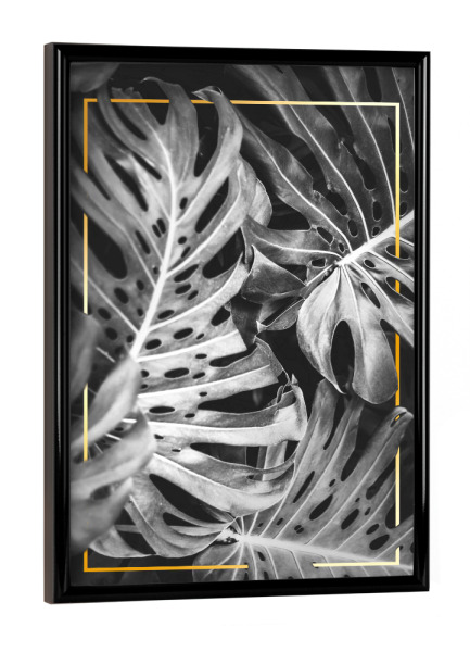 Poster mit schwarzem Rahmen "Frame in Leaves (gold)" artboxONE - Natur,Floral,Schwarzweiß,Geometrie