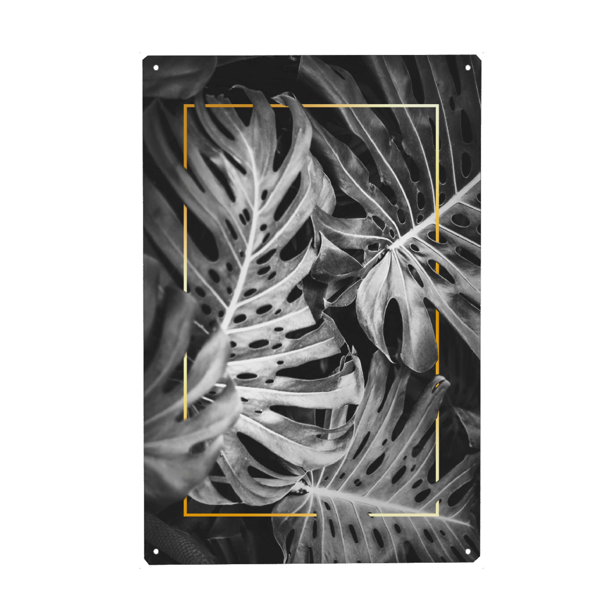 Holzbild "Frame in Leaves (gold)" artboxONE - Natur,Floral,Schwarzweiß,Geometrie
