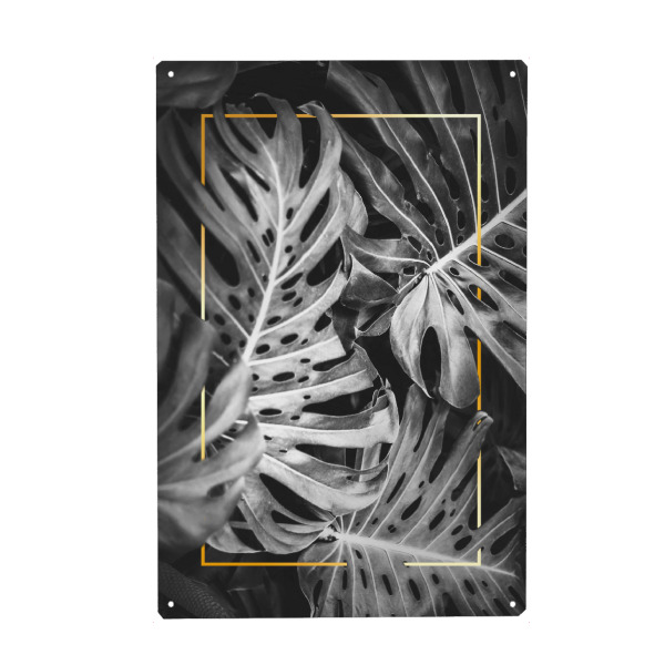 Metall Poster "Frame in Leaves (gold)" artboxONE - Natur,Floral,Schwarzweiß,Geometrie