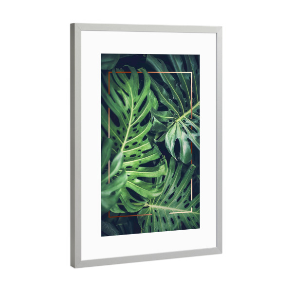 Poster mit Rahmen Silber "Frame in Leaves" artboxONE - Natur,Floral,Abstrakt