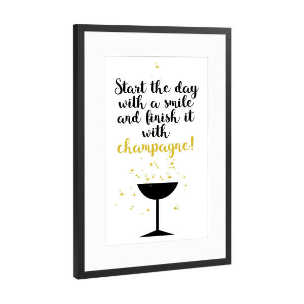 Poster mit Rahmen Schwarz (Metallic) "Champagne" artboxONE - Typografie,Essen & Trinken,Menschen,Schwarzweiß