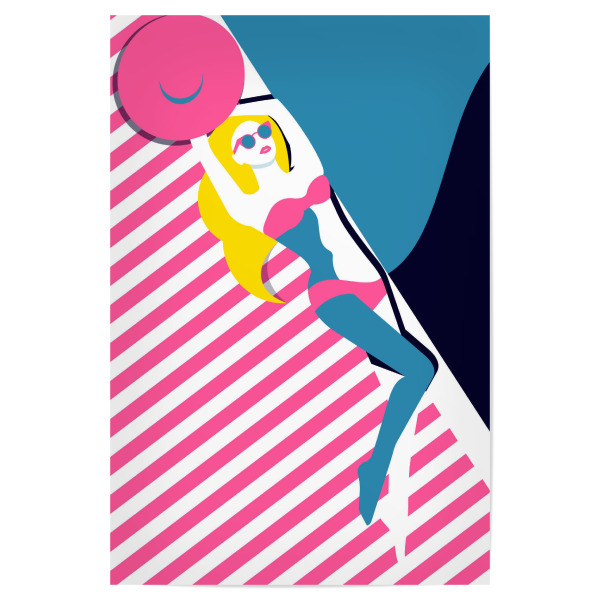 Poster "Beach Woman" artboxONE - Fashion - Blonde,Dame,Frau,Frau,Rücksortierung,Entspannung,Hut,Schönheit,Art,Sonne,Sonnen,Entspannen,Poolside,Sonnig