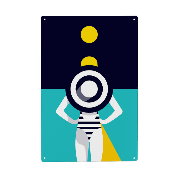 Holzbild "Beach Girl" artboxONE - Fashion - Woman,See,Sea,Ocean,Hat,Fashion,Resort,Outfit,Hut,Sonne,Meer,Strand,Lifestyle