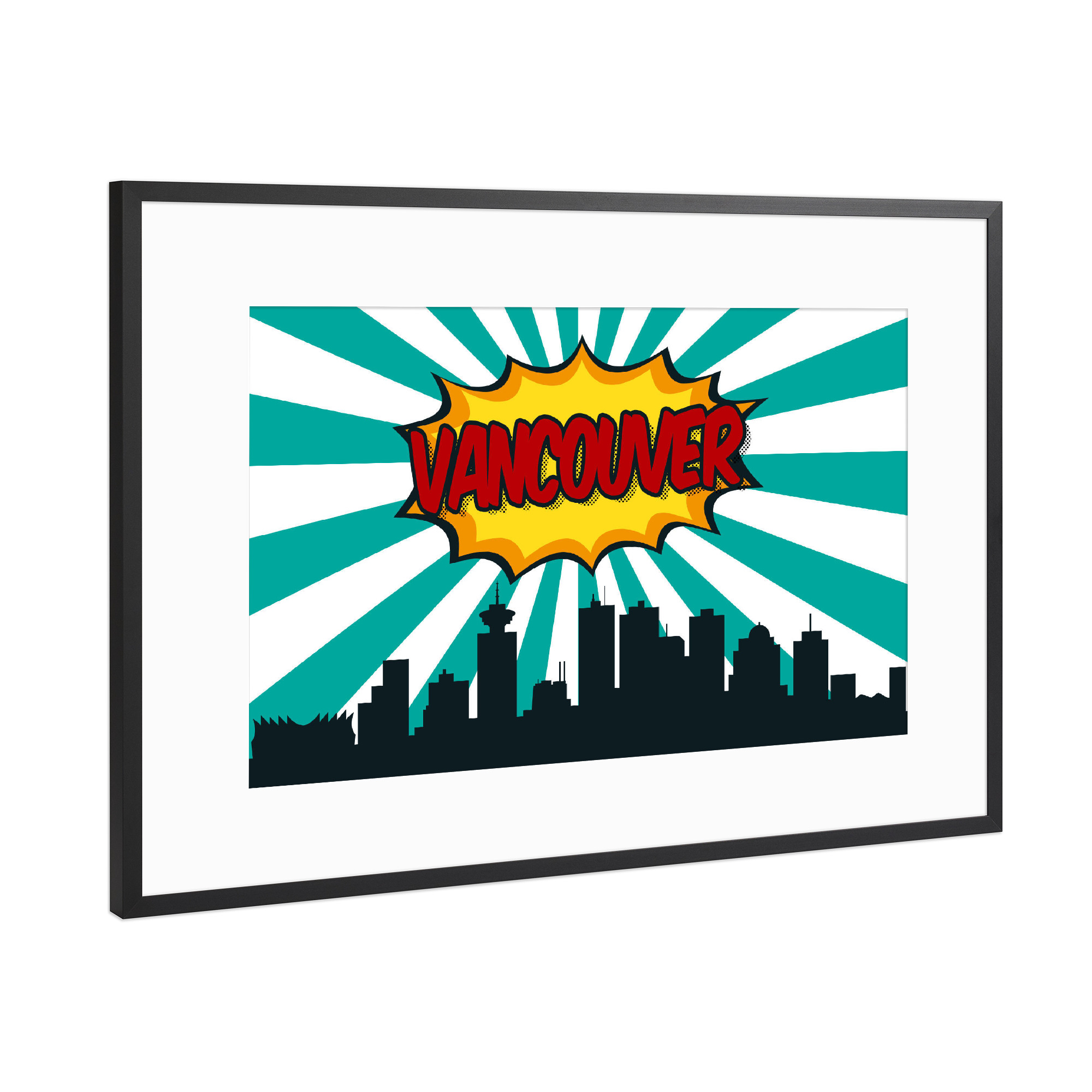 Poster mit Rahmen Schwarz (Metallic) "Vancouver" artboxONE - Städte,Reise,Comic,Architektur