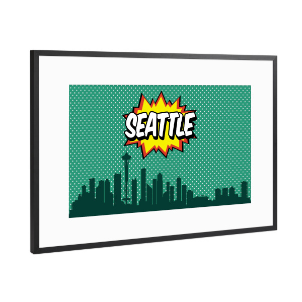 Poster mit Rahmen Schwarz (Metallic) "Seattle 2" artboxONE - Städte,Reise,Comic,Architektur