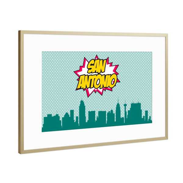 Poster mit Rahmen Gold "San Antonio" artboxONE - Städte,Reise,Comic,Architektur