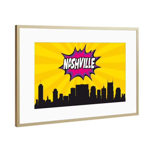 Poster mit Rahmen Gold "Nashville" artboxONE - Comic,Architektur