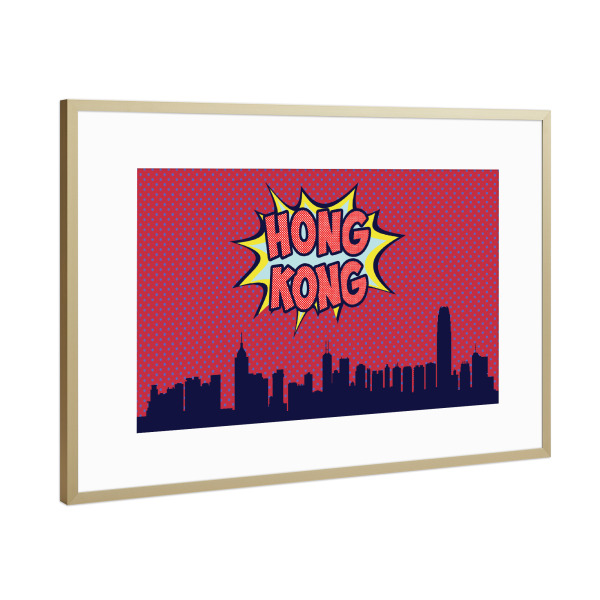 Poster mit Rahmen Gold "Hong Kong 2" artboxONE - Comic,Architektur