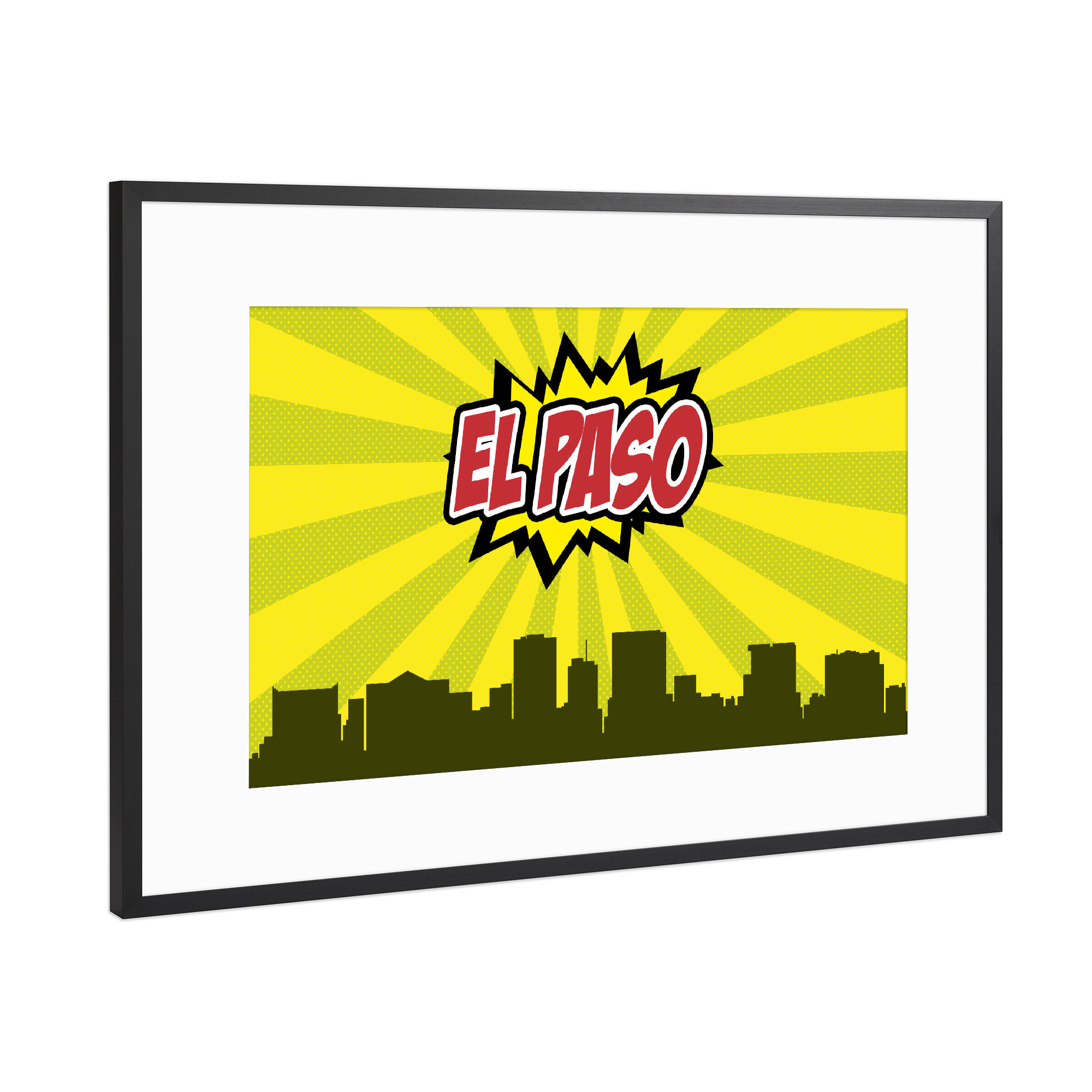 Poster mit Rahmen Schwarz (Metallic) "El Paso" artboxONE - Städte,Reise,Comic,Architektur