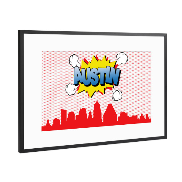 Poster mit Rahmen Schwarz (Metallic) "Austin" artboxONE - Städte,Reise,Comic,Architektur,Reise / Länder
