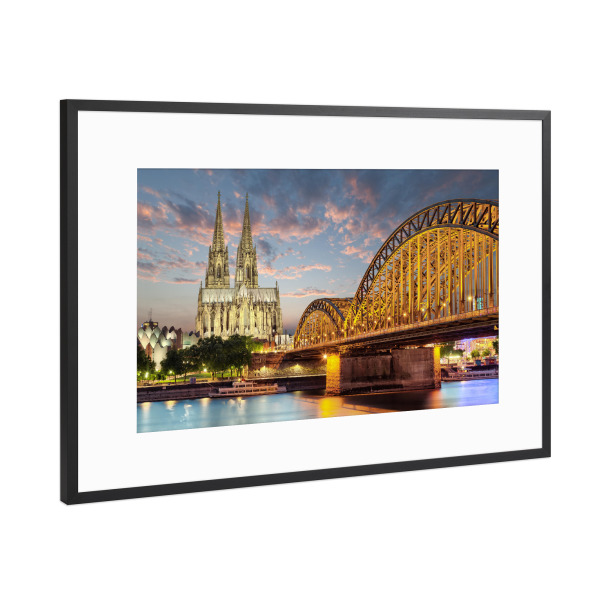 Poster mit Rahmen Schwarz (Metallic) "Kölner Dom" artboxONE - Städte / Köln
