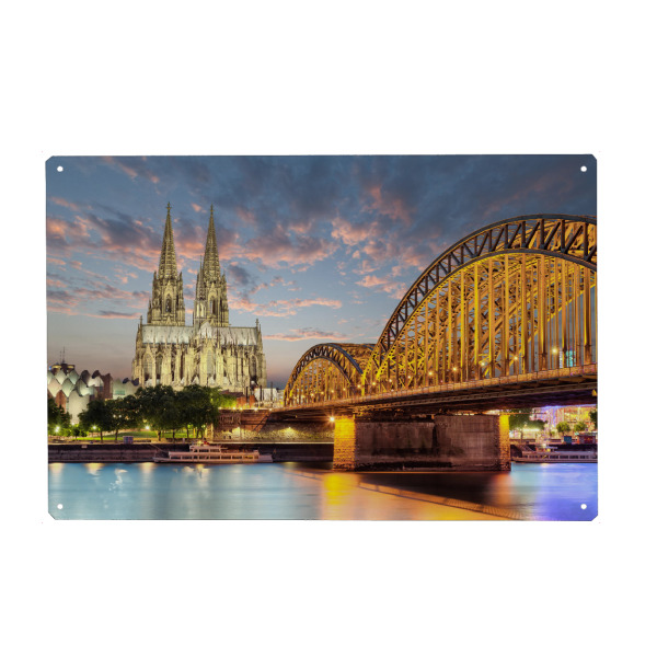 Holzbild "Kölner Dom" artboxONE - Städte / Köln - Köln,Nordrhein-westfalen,Deutschland,Dom,Wasser,Fluß,Hohenzollernbrücke,Sonnenuntergang,Dämmerung