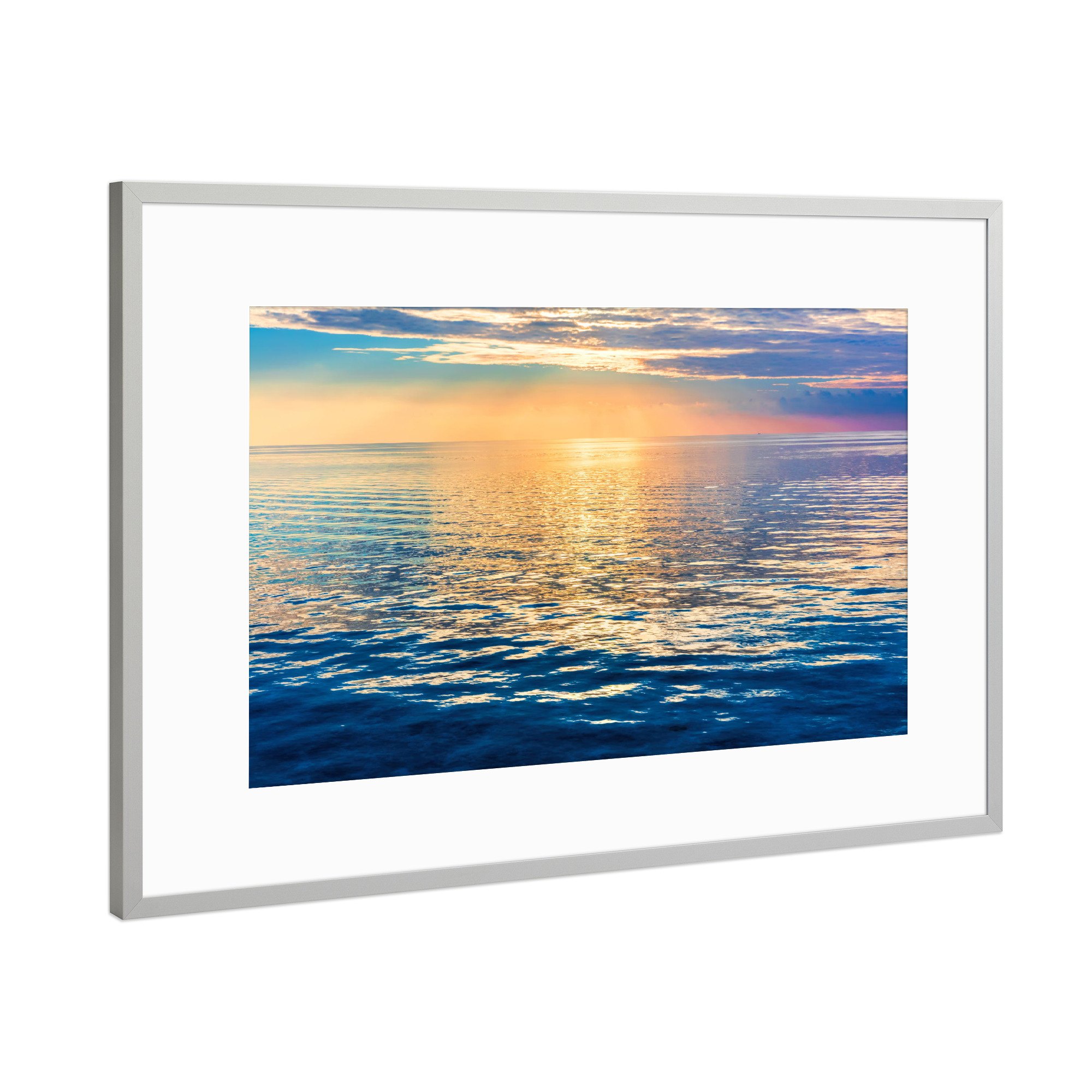 Poster mit Rahmen Silber "Calm ocean at sunset. Dramatic sky" artboxONE - Natur,Reise / Strand und Meer