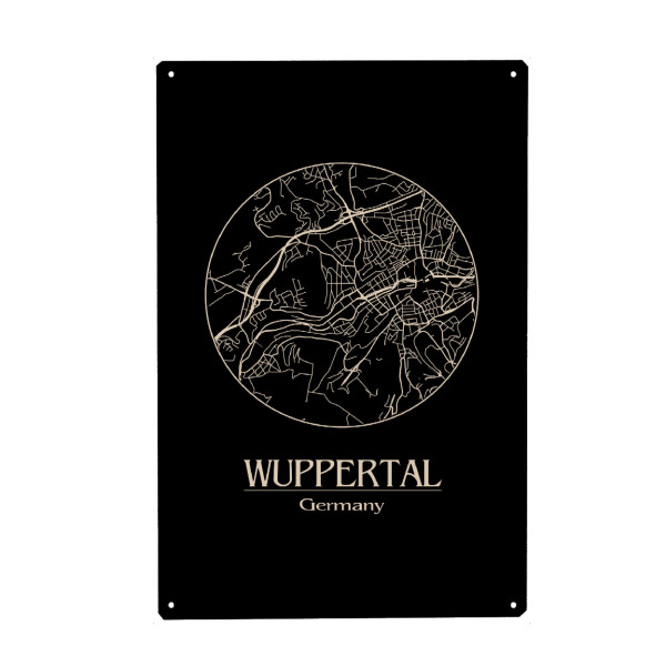 Metall Poster "Map Wuppertal Germany" artboxONE - Städte,Städte / Weitere - Retro,Map,Wuppertal,Germany - Blechschild