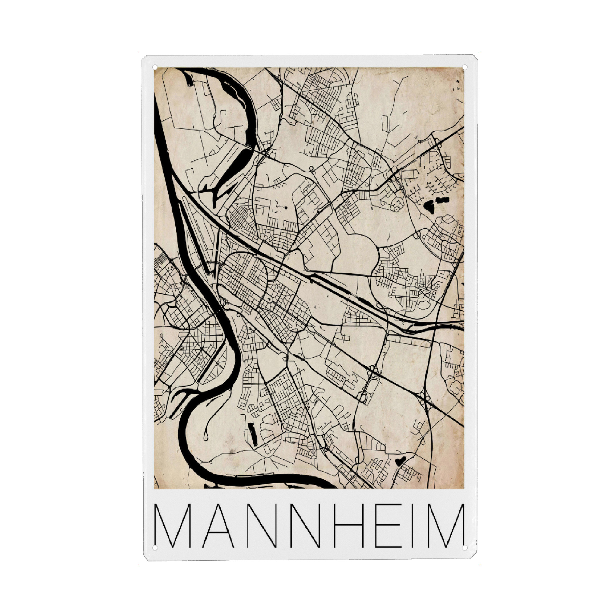 Metall Poster "Retro Map Mannheim Germany 2" artboxONE - Städte - Retro,Map,Mannheim,Germany - Blechschild