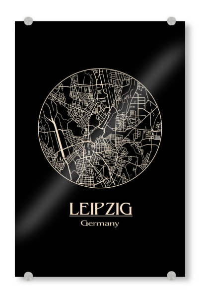 Acrylglasbild "Retro City Map Leipzig Germany" artboxONE - Städte,Schwarzweiß,Städte / Weitere - Retro,Map,Leipzig,Germany