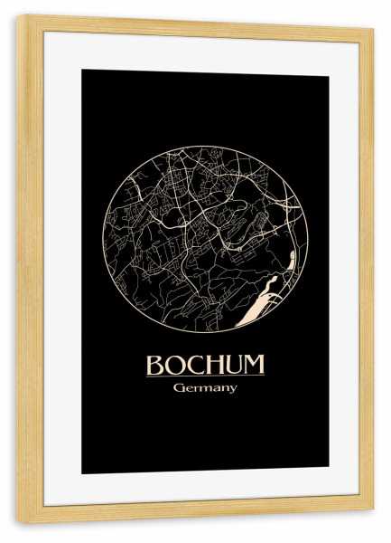 Poster mit Rahmen kiefer "Retro City Map of Bochum Germany" artboxONE - Städte,Städte / Weitere - Retro,Map,Bochum,Germany