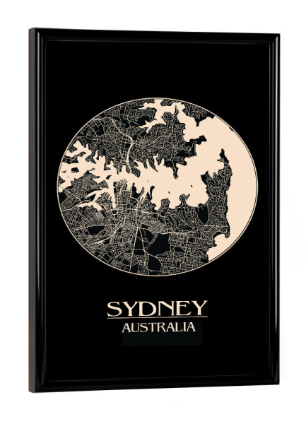 Poster mit schwarzem Rahmen "Retro Map of Sydney Australia" artboxONE - Städte,Städte / Sydney - Retro map of sydney australia