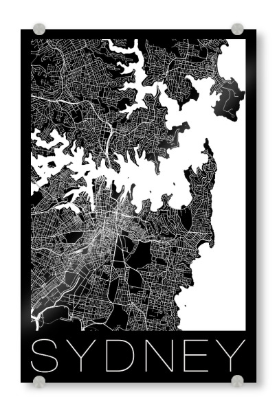 Acrylglasbild "Retro Map of Sydney Australia 2" artboxONE - Städte,Schwarzweiß,Städte / Sydney - Retro,Map,Sydney,Australia