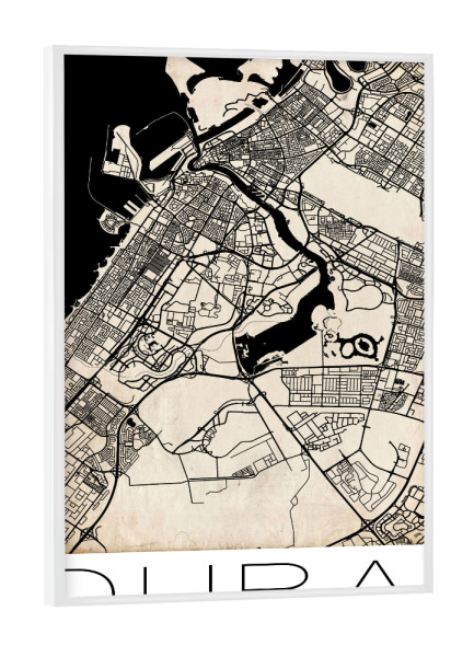 Poster mit weißem Rahmen "Retro Map of Dubai 3" artboxONE - Städte,Städte / Dubai - Retro,Map,Dubai