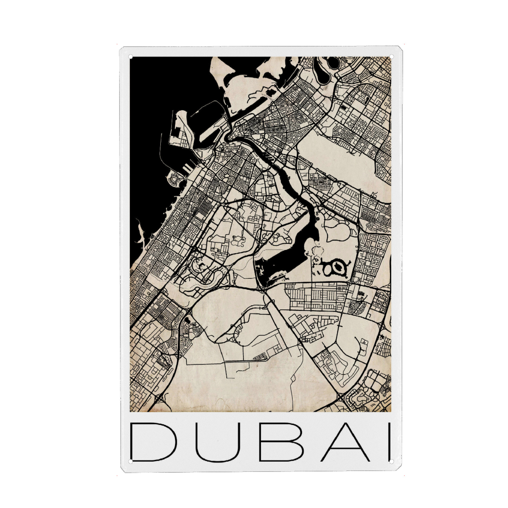 Metall Poster "Retro Map of Dubai 3" artboxONE - Städte,Städte / Dubai - Retro,Map,Dubai - Blechschild