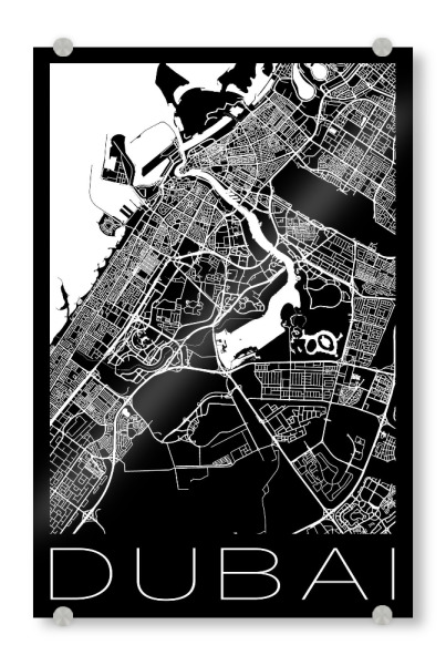 Acrylglasbild "Retro Map of Dubai" artboxONE - Städte,Schwarzweiß,Städte / Dubai - Retro,Map,Dubai