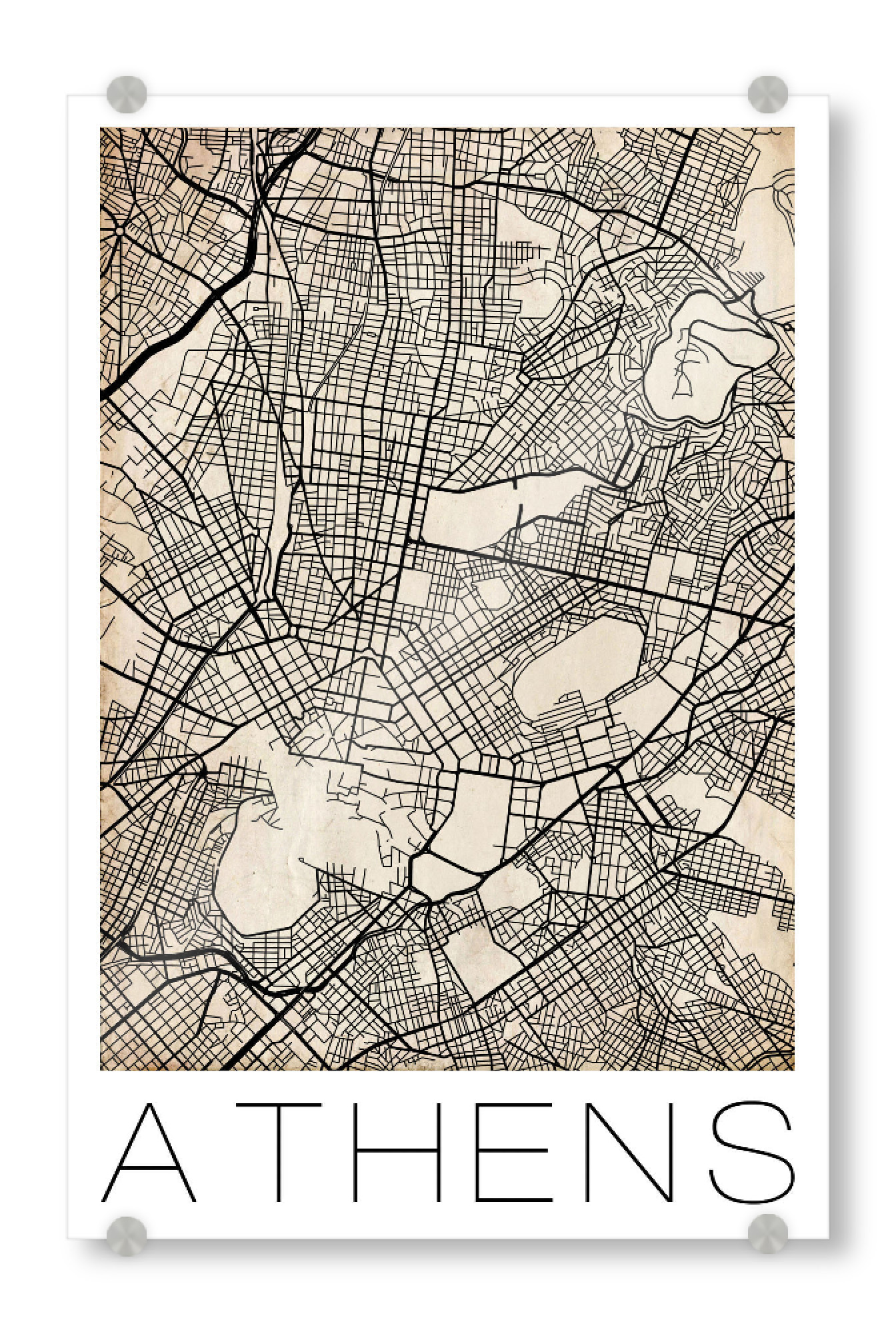 Acrylglasbild "Retro Map Athens Greece 2" artboxONE - Städte,Schwarzweiß,Städte / Weitere - Retro,Map,Athens,Greece