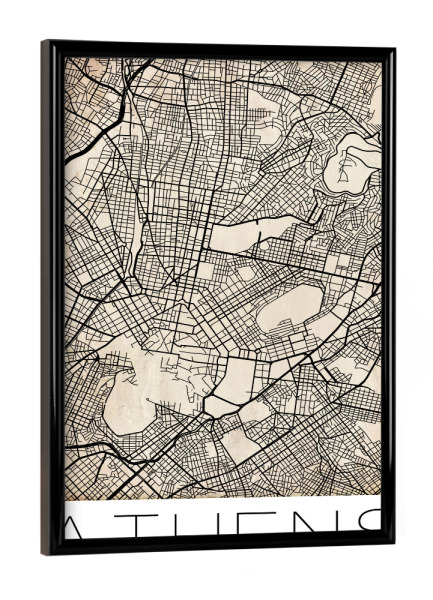 Poster mit schwarzem Rahmen "Retro Map Athens Greece 2" artboxONE - Städte,Schwarzweiß,Städte / Weitere - Retro,Map,Athens,Greece