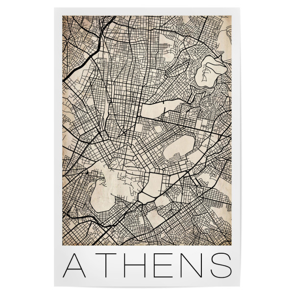 Poster 30x20 cm "Retro Map Athens Greece 2" artboxONE - Städte,Schwarzweiß,Städte / Weitere - Retro,Map,Athens,Greece