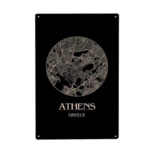 Metall Poster "Retro Map of Athens Greece" artboxONE - Städte,Schwarzweiß,Städte / Weitere - Retro,Greece,Map,Athens - Blechschild