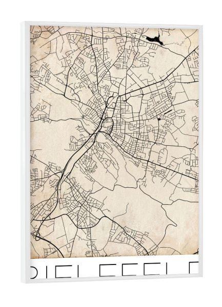 Poster mit weißem Rahmen "Retro Map Bielefeld Germany 2" artboxONE - Städte,Städte / Weitere - Retro,Vintage,Map,Bielefeld,Germany