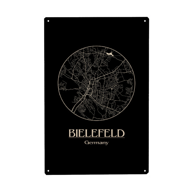 Holzbild "Retro City Map Bielefeld Germany" artboxONE - Städte,Schwarzweiß,Städte / Weitere - Retro,Vintage,Map,Bielefeld,Germany