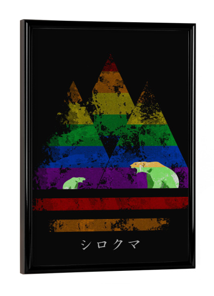 Poster mit schwarzem Rahmen "Shirokuma" artboxONE - Natur,Tiere,Geometrie - Shirokuma,Polar,Animal,Bear,Japan,Japanese,Eisbär,Nordpol,Berge,Geometrie