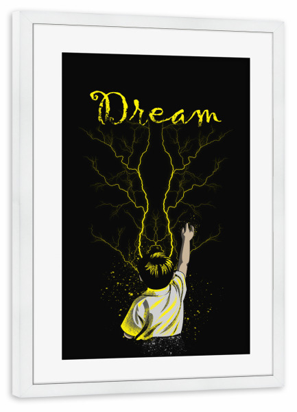Poster mit Rahmen weiß "Dream 3" artboxONE - Natur,Menschen - Traum,Illustration,Vektor,Zitat,Porträt,Traum,Typographie,Junge