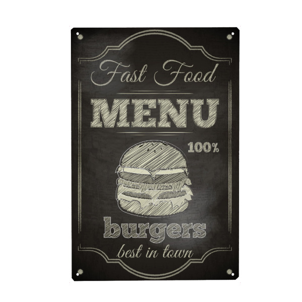 Metall Poster "Burger Menu" artboxONE - Essen & Trinken,Schwarzweiß