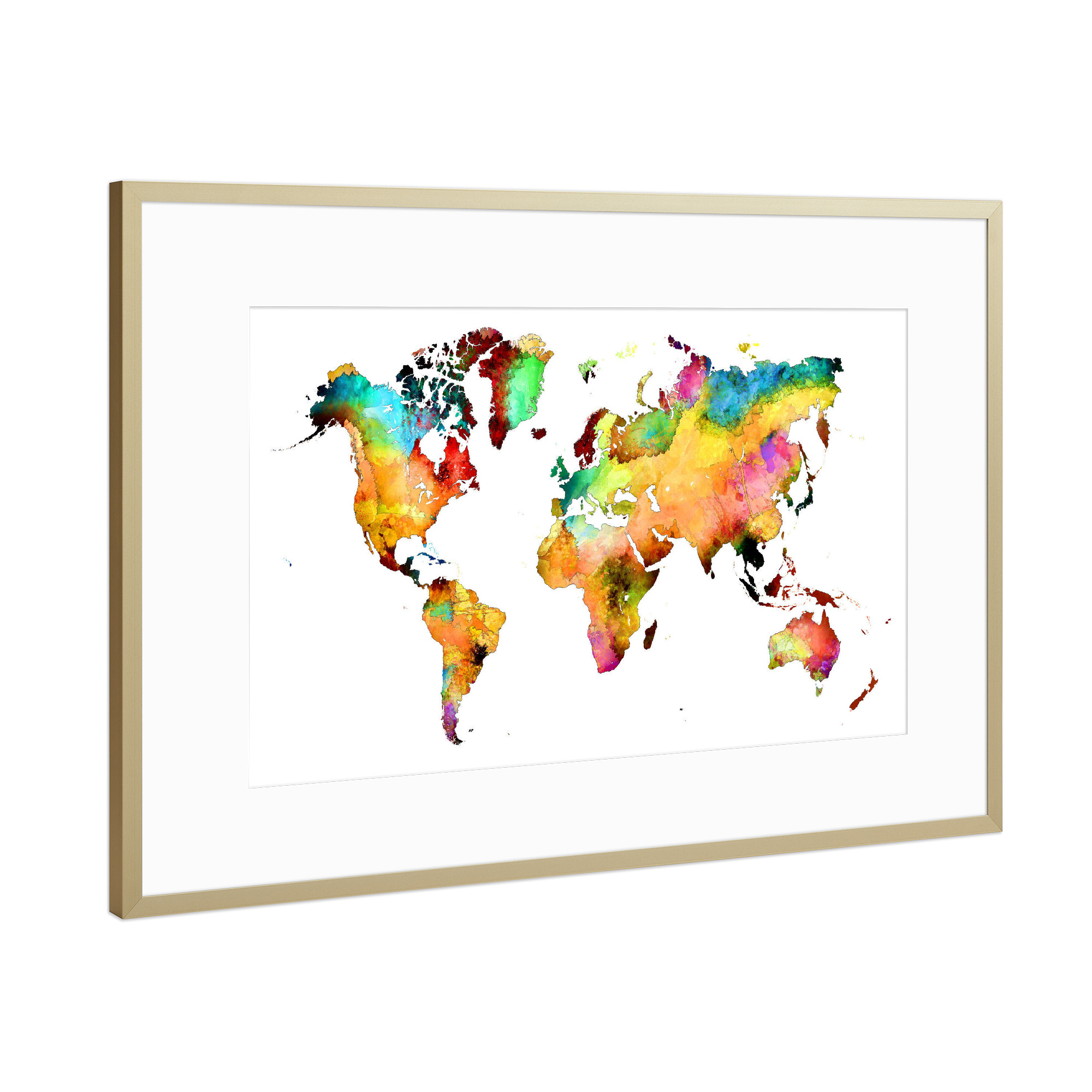 Poster mit Rahmen Gold "World map 77 color" artboxONE - Reise,Reise / Länder,Kartografie