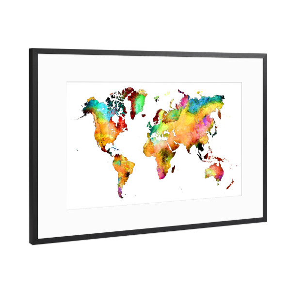 Poster mit Rahmen Schwarz (Metallic) "World map 77 color" artboxONE - Reise,Reise / Länder,Kartografie