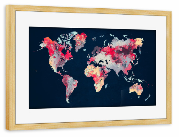 Poster mit Rahmen kiefer "World map 75" artboxONE - Reise,Reise / Länder,Kartografie
