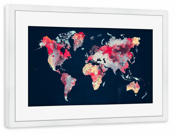 Poster mit Rahmen weiß "World map 75" artboxONE - Reise,Reise / Länder,Kartografie