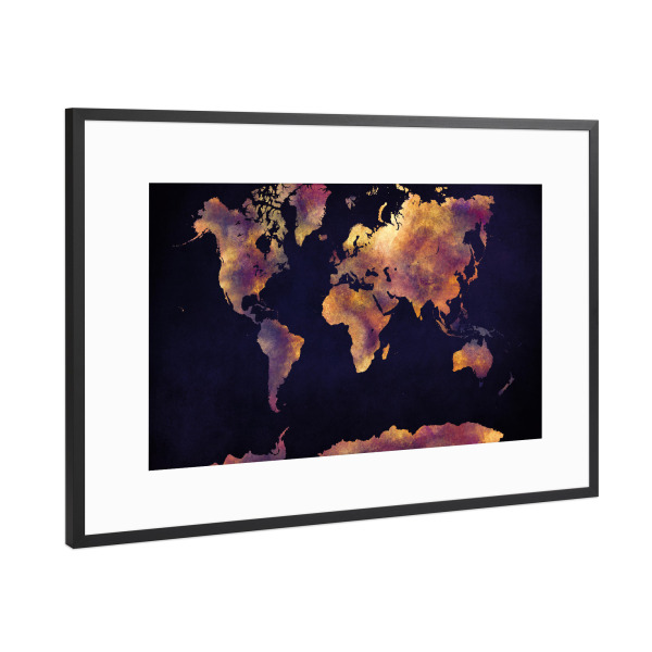 Poster mit Rahmen Schwarz (Metallic) "World map 70" artboxONE - Reise,Reise / Länder,Kartografie