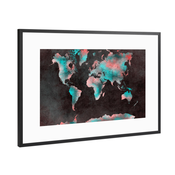 Poster mit Rahmen Schwarz (Metallic) "World map 67 green red" artboxONE - Reise,Reise / Länder,Kartografie