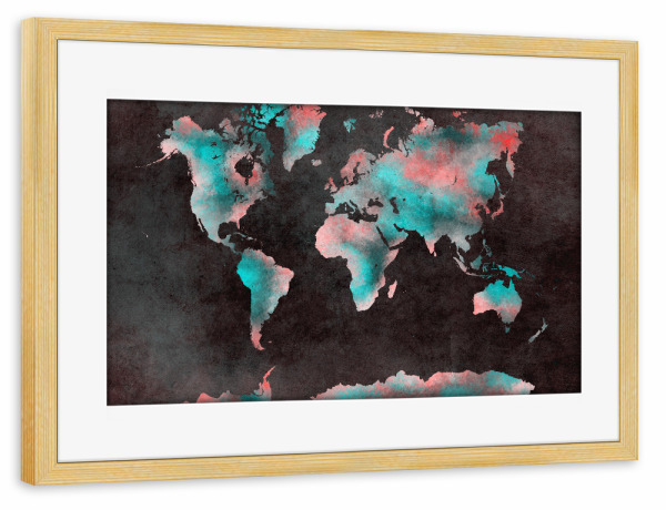 Poster mit Rahmen kiefer "World map 67 green red" artboxONE - Reise,Reise / Länder,Kartografie