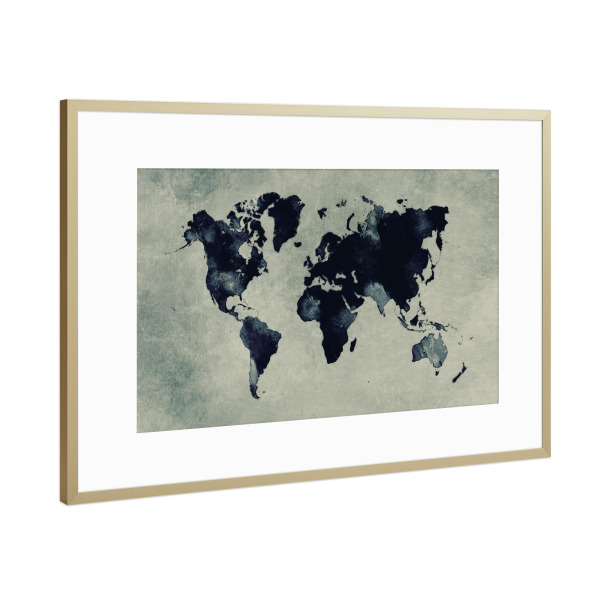 Poster mit Rahmen Gold "World map 60 dark" artboxONE - Abstrakt,Kartografie
