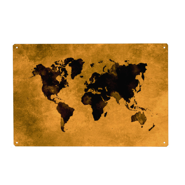 Metall Poster "World map 59 black orange" artboxONE - Abstrakt,Kartografie