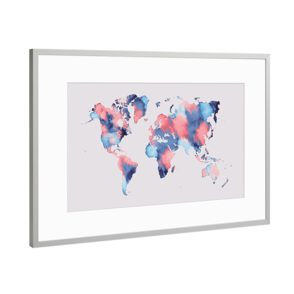 Poster mit Rahmen Silber "World map 58" artboxONE - Abstrakt,Kartografie
