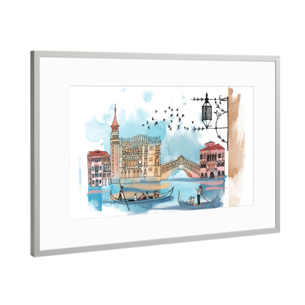 Poster mit Rahmen Silber "Watercolor Venice" artboxONE - Städte,Reise,Architektur,Städte / Venedig