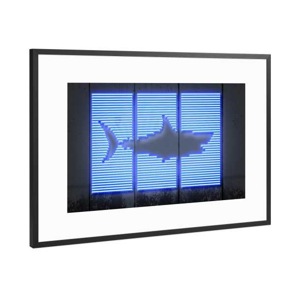 Poster mit Rahmen Schwarz (Metallic) "Shark" artboxONE - Tiere,Streetart