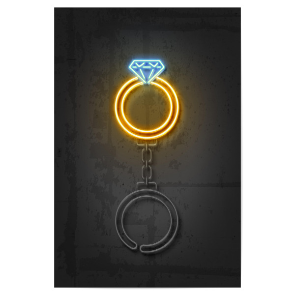 Poster 30x20 cm "Diamond ring" artboxONE - Geometrie,Streetart - Diamond ring,Diamond,Neon art,Neon sign,Neon print,Ring,Gold,Street art,Diamant