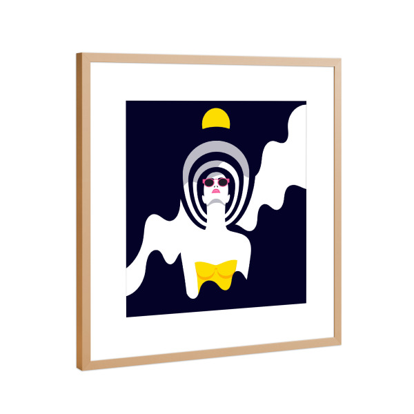 Poster mit Rahmen Kupfer "Moonrise III" artboxONE - Fashion - Woman,Lady,Style,Sunglasses,Hat,Fashion,Waves,Mystery,Sonnenbrille,Frau,Wellen